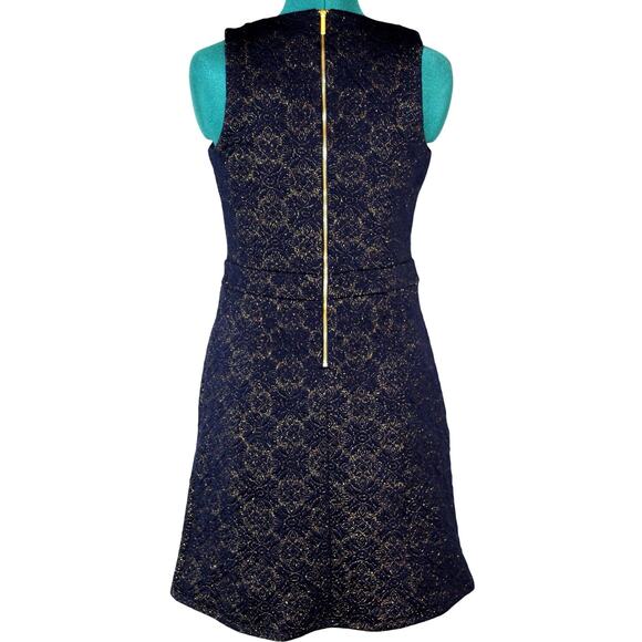 NWT Michael Kors Navy Gold Brocade Sleeveless V-Neck Dress Size Small - Picture 3 of 6